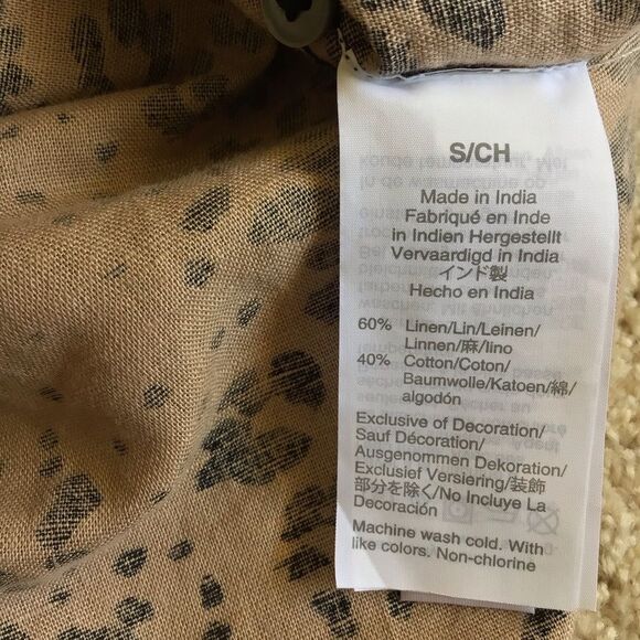 J Crew Brown Tan Black Leopard Print Button Down Shirt Blouse Linen Pink Trim - Picture 8 of 9